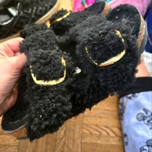 Cozy Black Fuzzy women mules